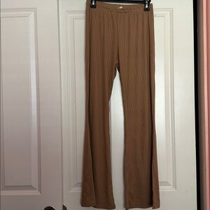 Brown Ribbed Flare Leggings